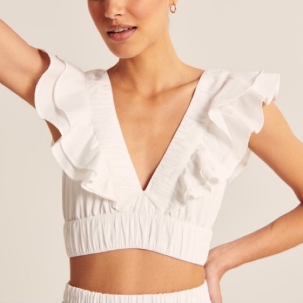 White Ruffled V-Neck Top
